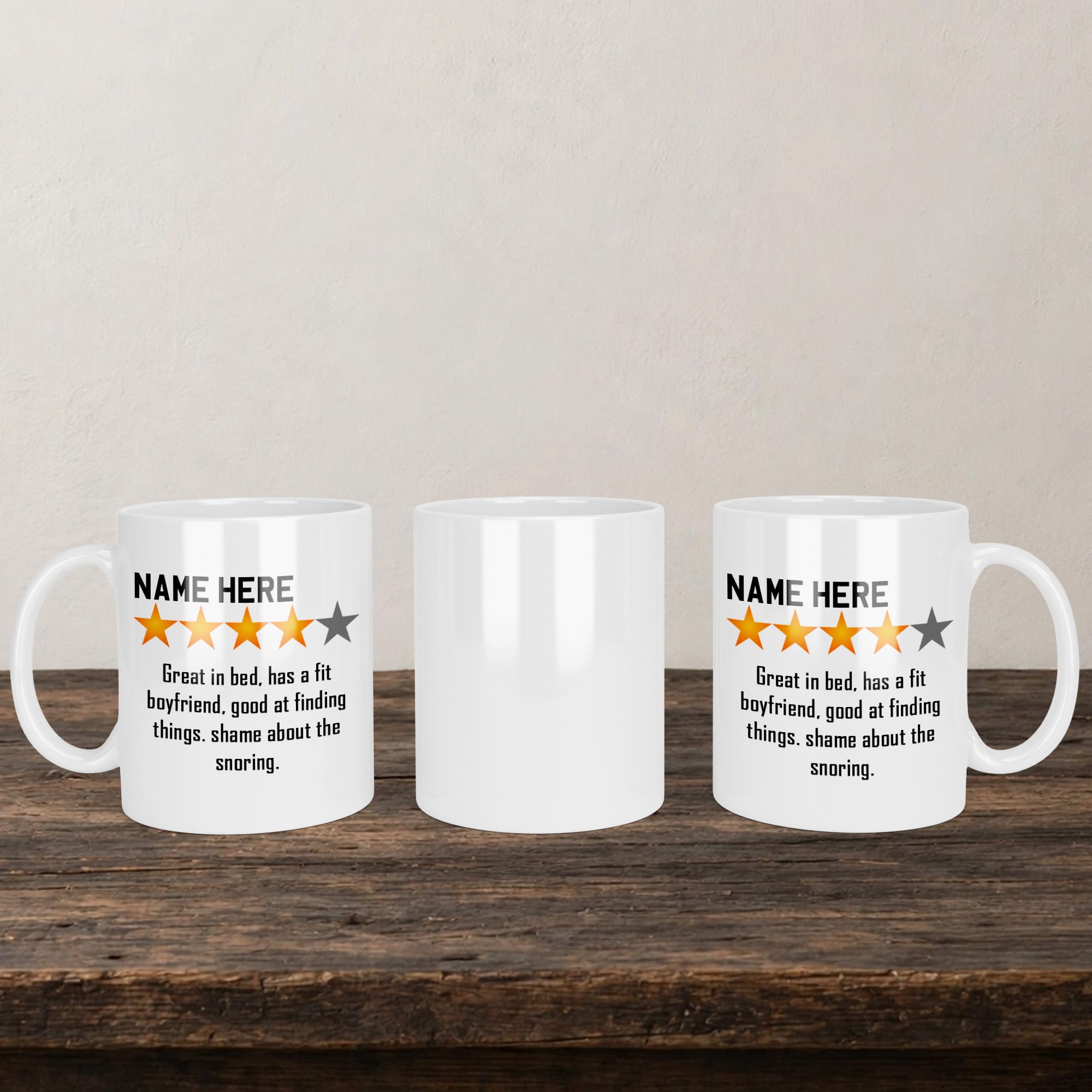 Great In Bed Boyfriend Mug back view - white ceramic printed mug by Perrys Prints