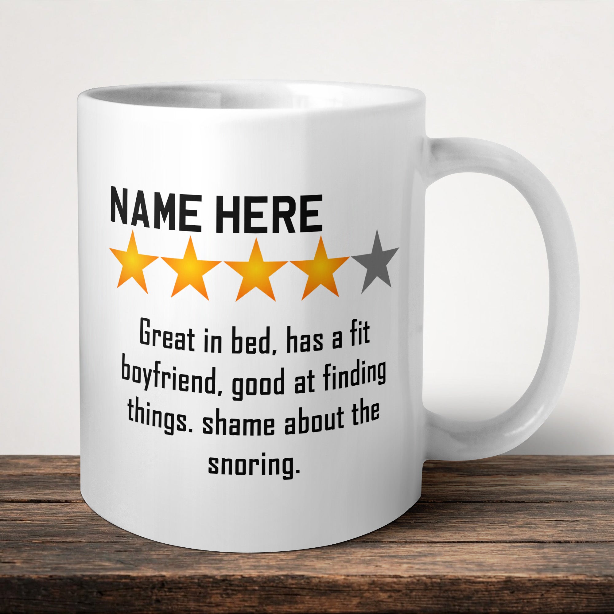 Great In Bed Boyfriend Mug front view - white ceramic printed mug by Perrys Prints