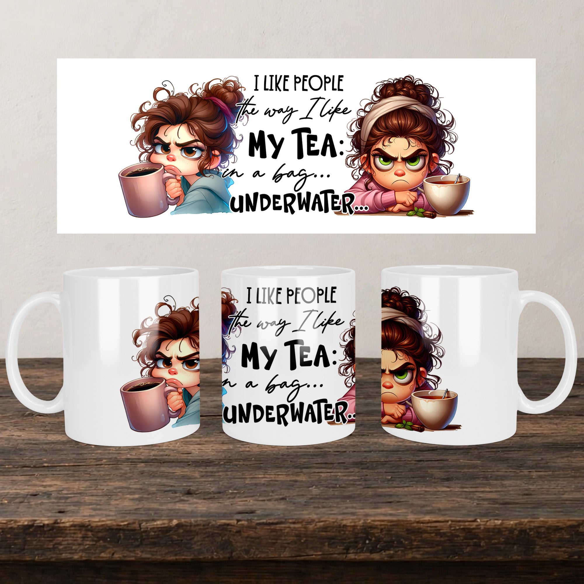 I Like People The Way I Like My Tea Mug back view - white ceramic printed mug by Perrys Prints