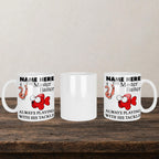 Master Baiter Always Playing With His Tackle Mug back view - white ceramic printed mug by Perrys Prints