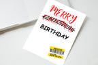 Merry Birthday Reduced Card front view - funny greeting card by Perrys Prints