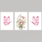Butterflies With Flowers Three Piece Picture Wall Art Print