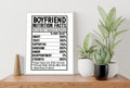 Nutrition Boyfriend Facts Wall Art Print