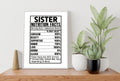 Nutrition Sister Facts Wall Art Print