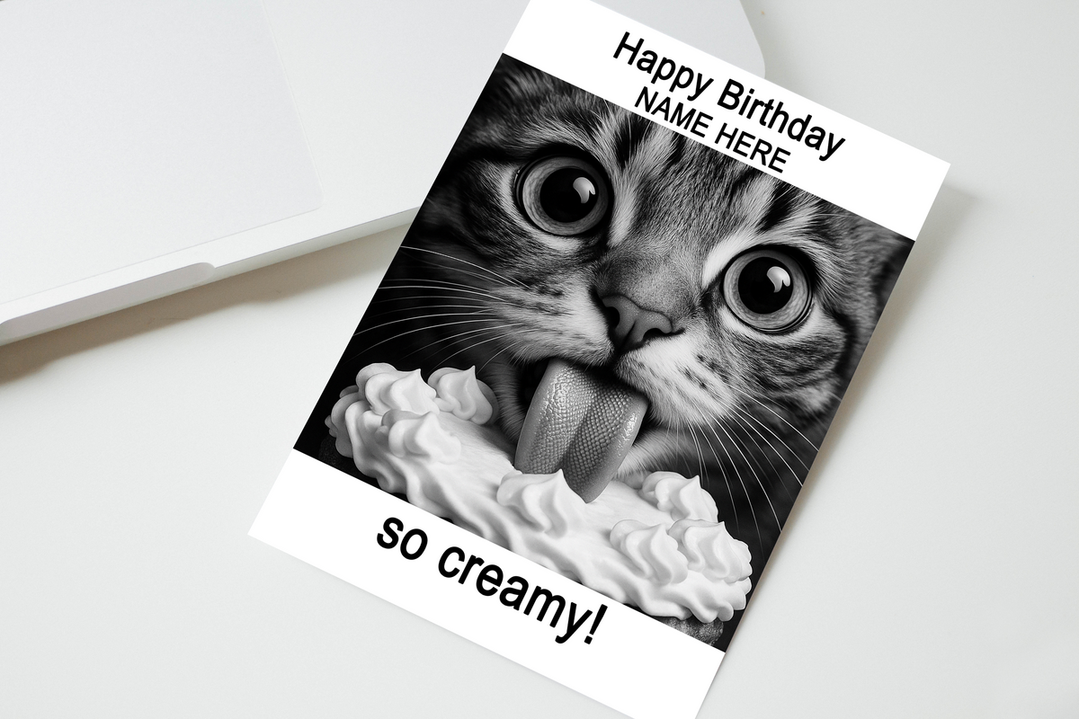 So Creamy Cat Personalised Birthday Card