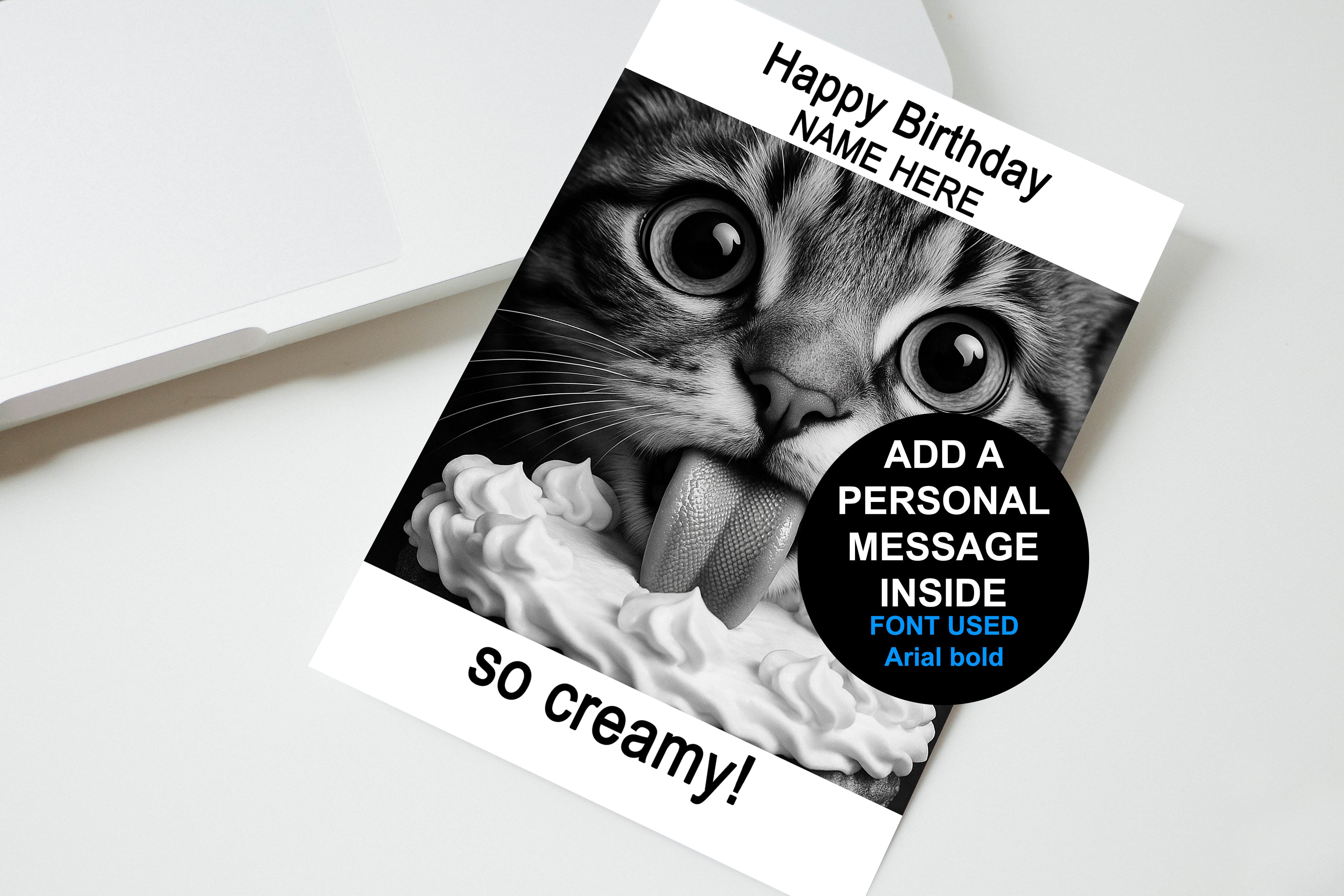 So Creamy Cat Personalised Birthday Card