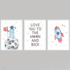 Space Theme Love You To The Moon And Back Three Piece Picture Wall Art Print