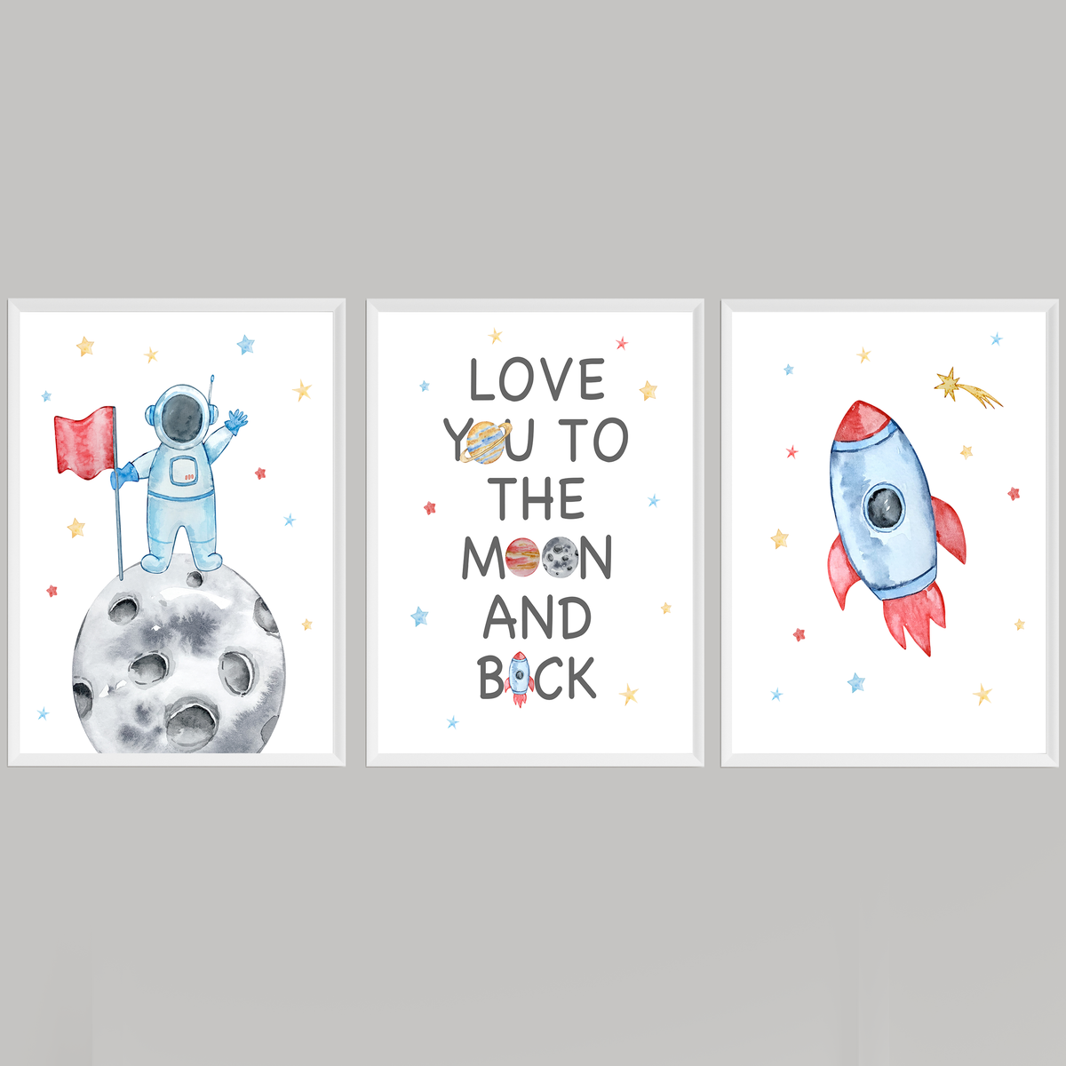 Space Theme Love You To The Moon And Back Three Piece Picture Wall Art Print