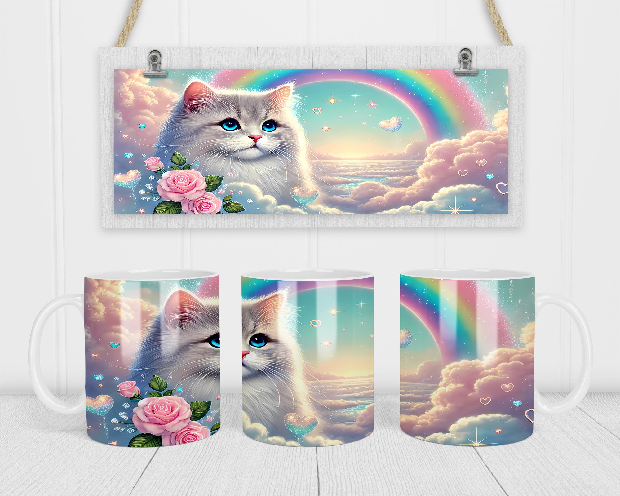 Watercolour Rainbow Cat Mug